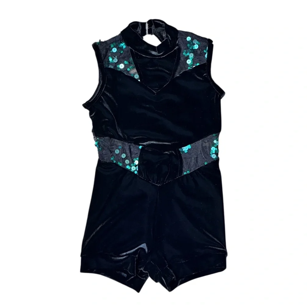 Weissman Showtime Say Something Black Green Sequin Biketard IC Jazz Costume